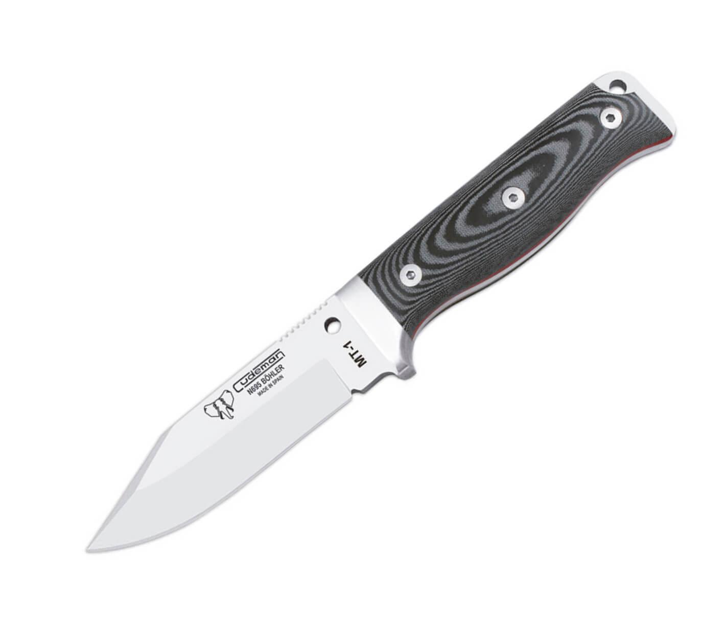 Cudeman MT1 Messer. Griff aus schwarzem Micarta. Lederetui