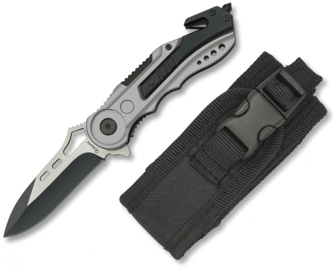 Albainox rescue pocket knife with gray aluminum handle and 6.5 cm...