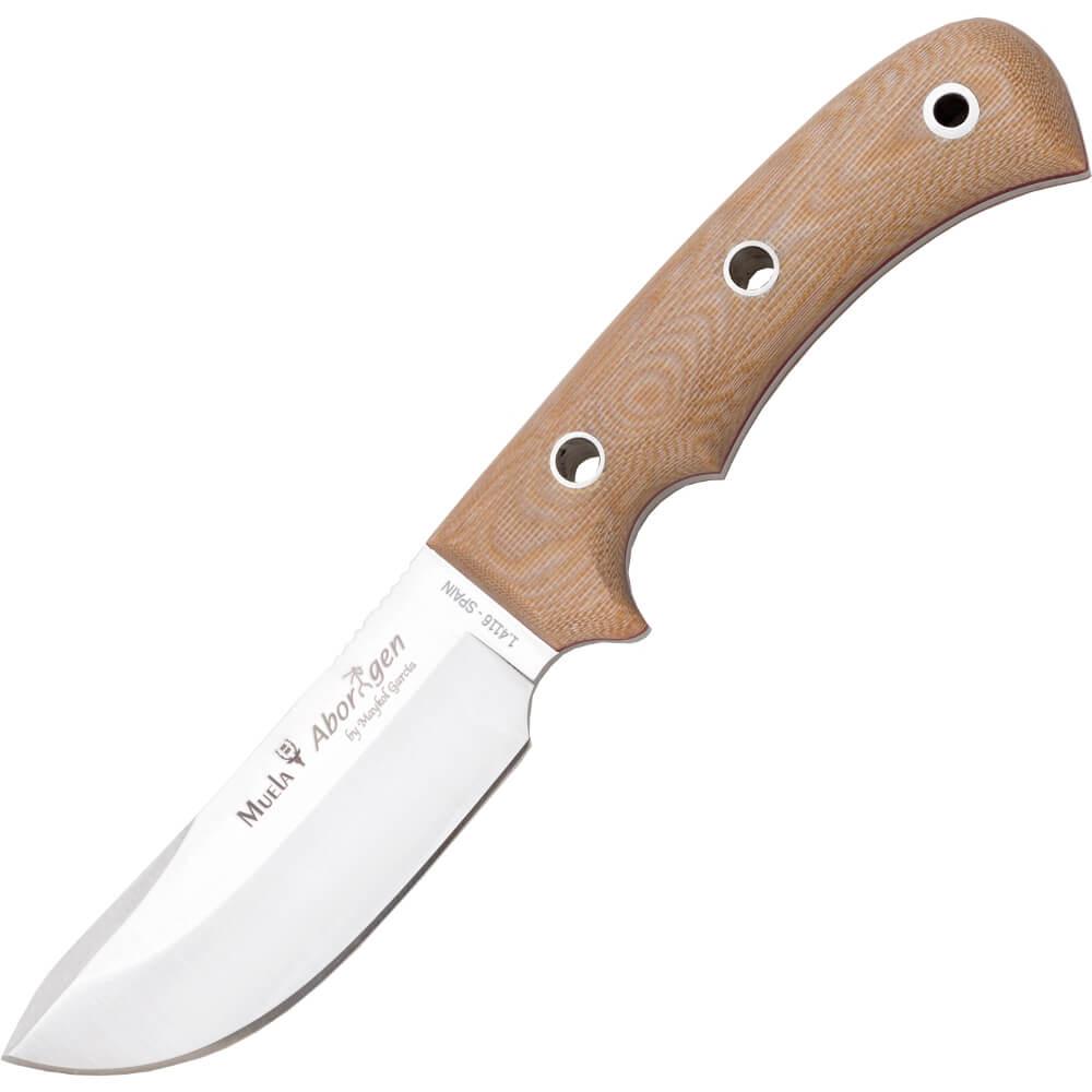 Aborigen hunting knive with desert micarta handle and deer stag firesteel