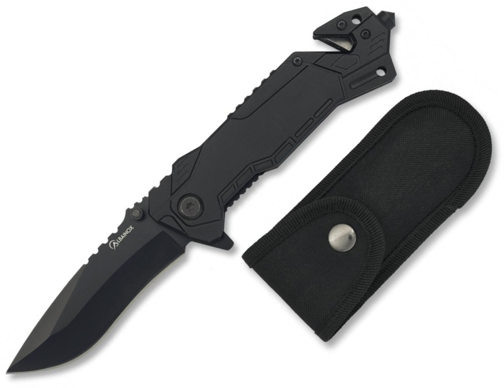 Coltello tascabile Albainox nero con taglia cintura di sicurezza,...