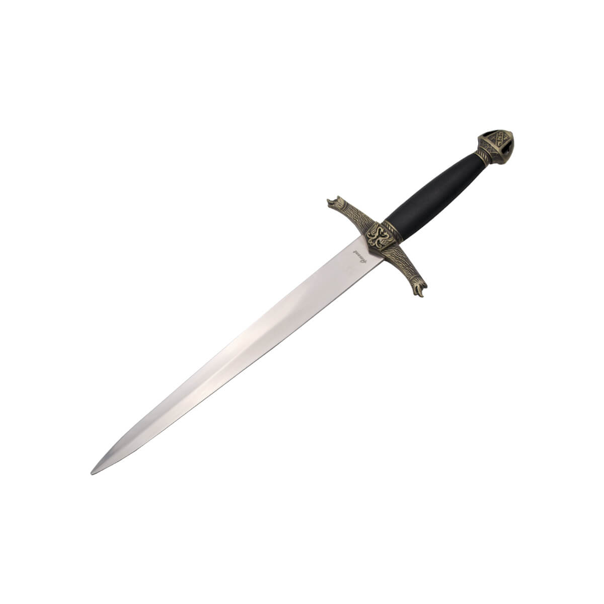 Daga de Lancelot con pomo y guarda de color bronce y empuñadura y vaina negras