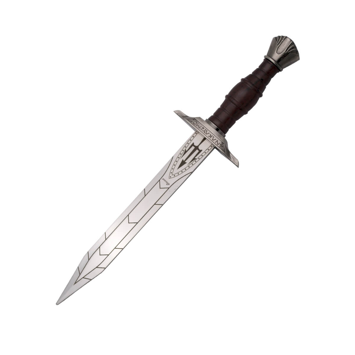 Dagger of Percy Jackson son of Neptune with guard pommel with wood-colored hilt and black scabbard