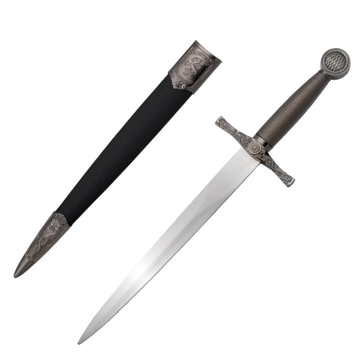 Excalibur dagger with nickel-colored pommel, guard, and hilt, and...