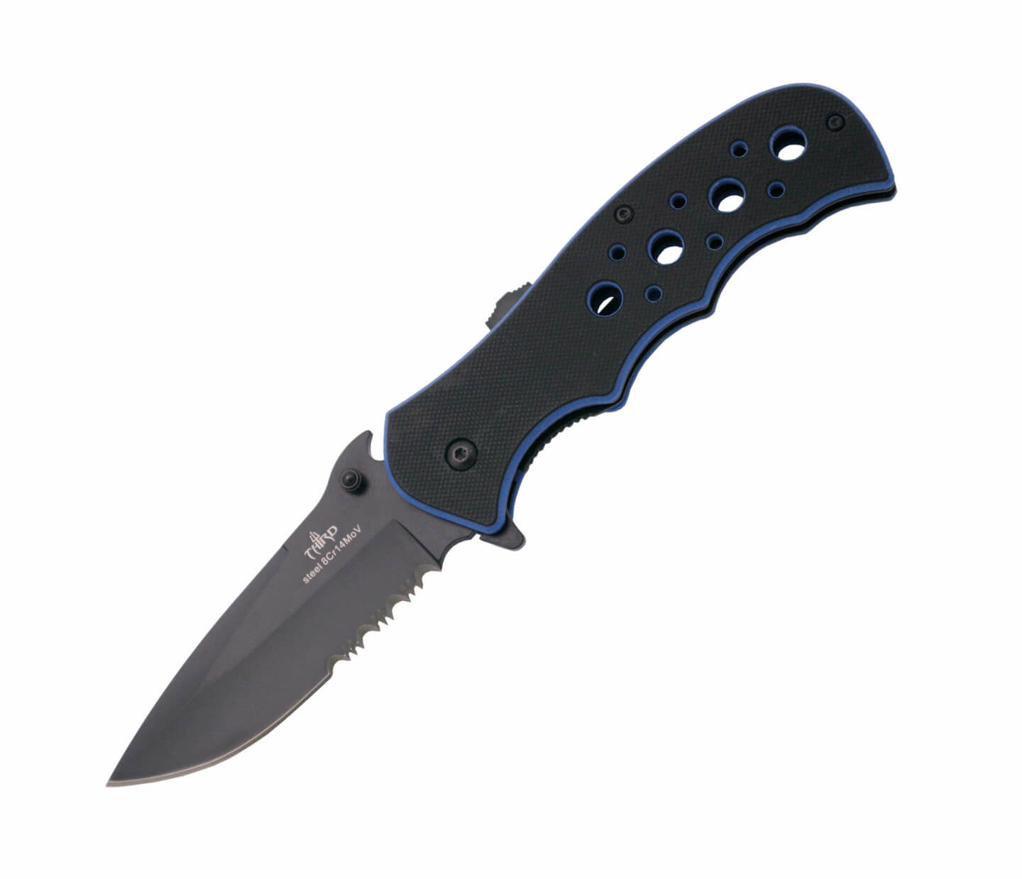 Pocket knife with assisted opening and handle of G10 bicolor blue...