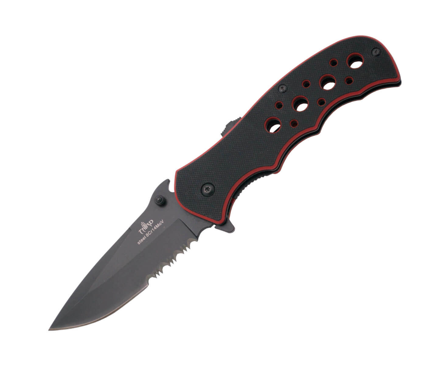Folding knife with assisted opening and handle of G10 bicolor red...
