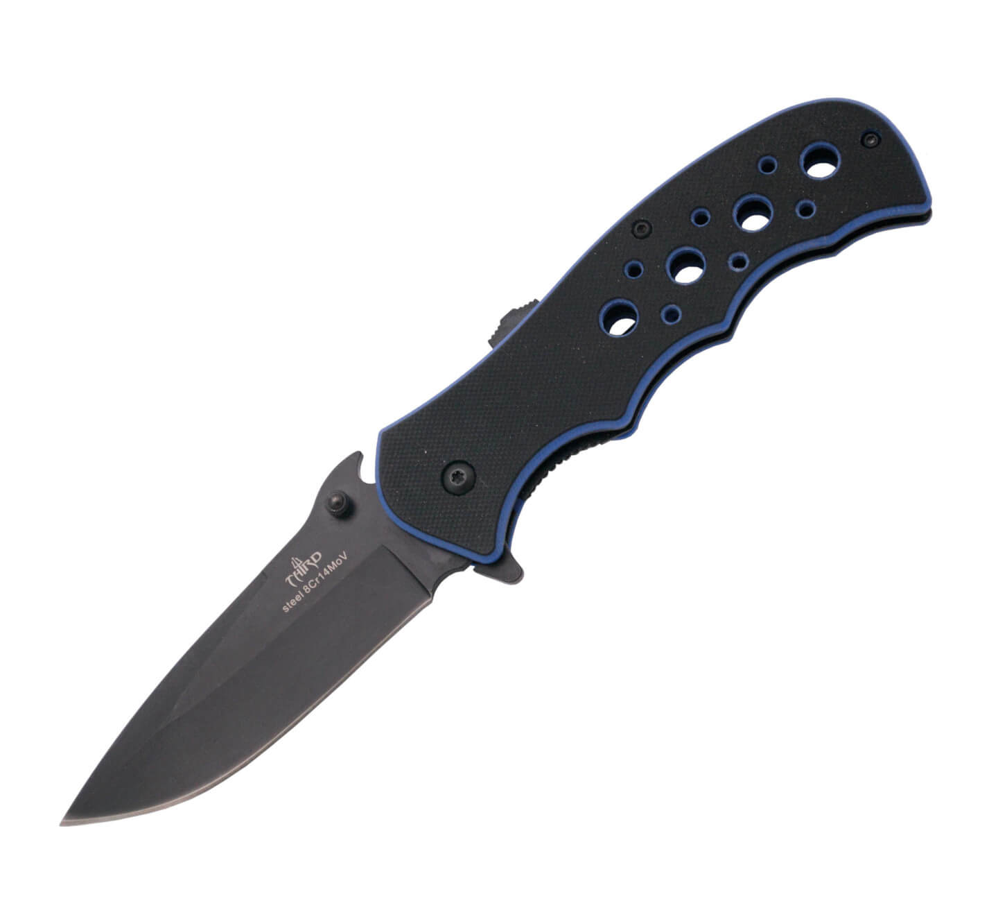Knife with assisted opening and G10 handle, blue and black bicolo...