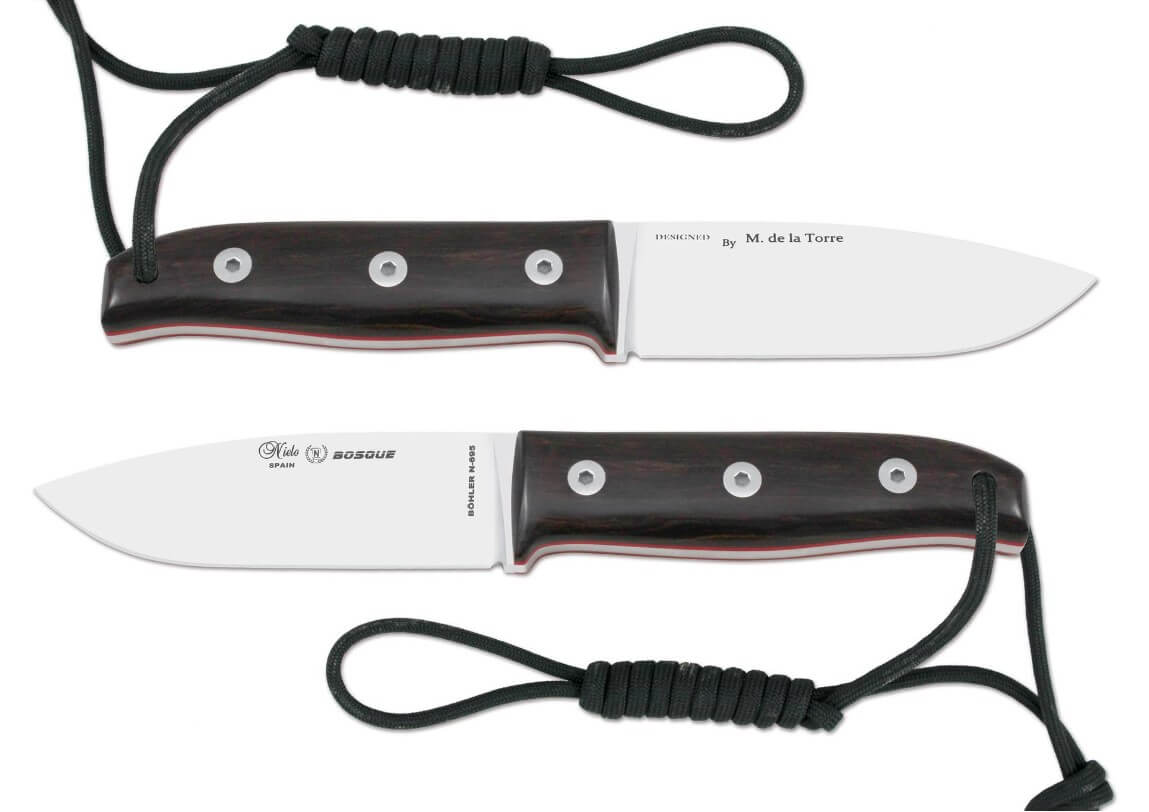 Coltello Nieto Bosque bushcraft con manico in legno grenadilla e lama in acciaio Bohler N695