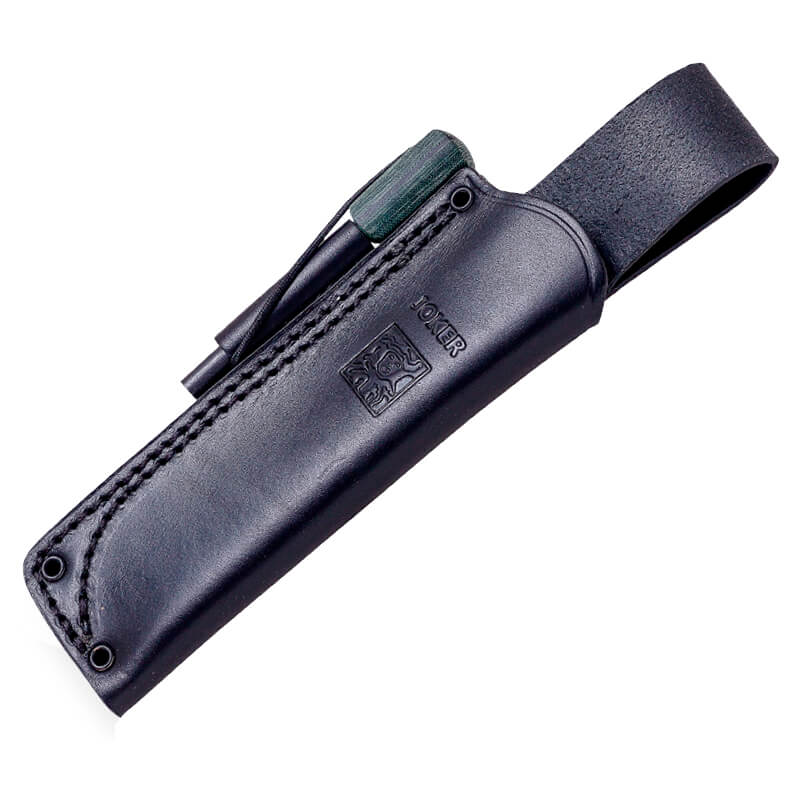 Joker BS9 Ursus Bushcraftmesser mit grünem Micarta-Griff und Böhler N695-Klinge mit Feuerstein