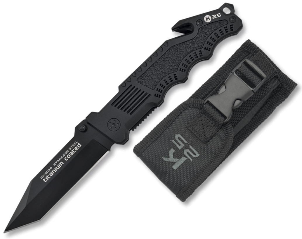 Coltello tascabile tattico K25 con fodero in nylon, clip, tagliac...