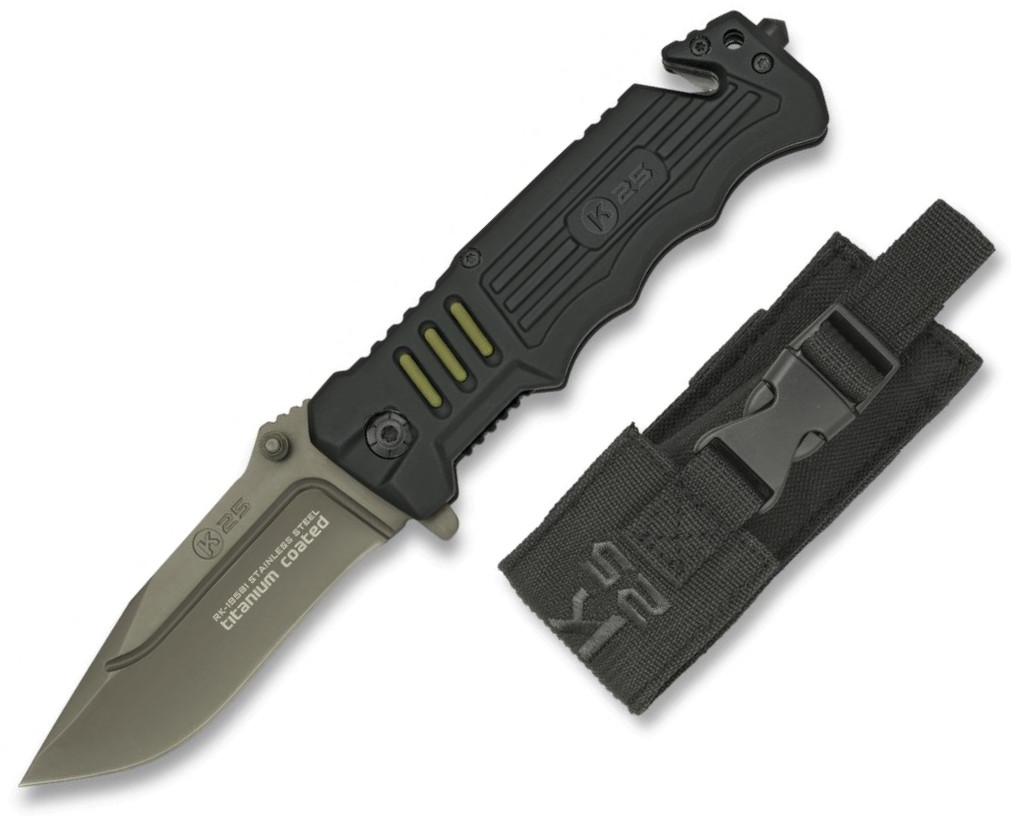 Coltello tascabile K25 con manico in alluminio con inserti in gom...