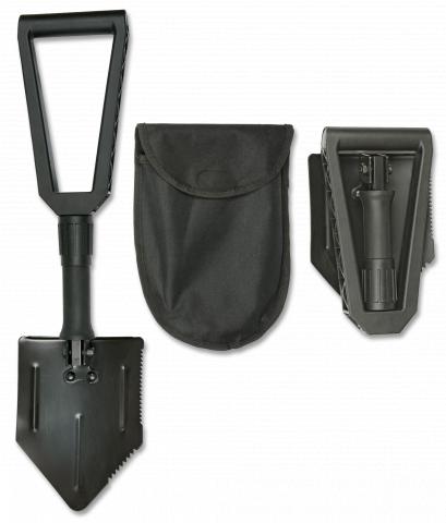 Pelle de survie pliante noire avec manche en fibre